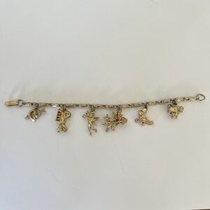 Vintage Gold Tone Charm Bracelet Fashion and Beauty Mixed Charms 6 Western Cupid